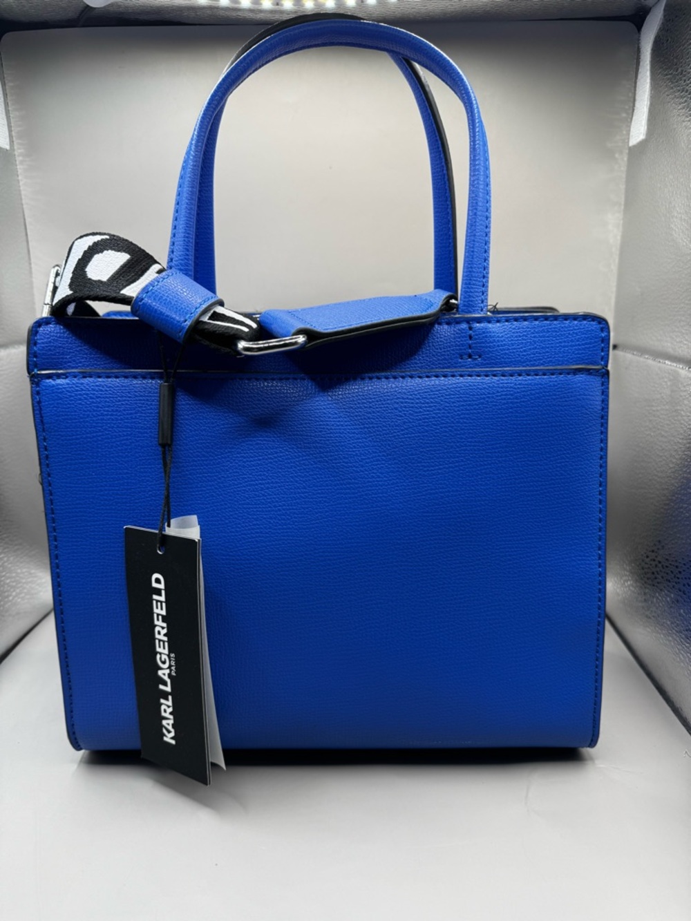 Karl Lagerfeld Royal Blue Leather Satchel with Character Patches - Picture 4 of 10
